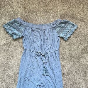 Hint Of Blush Navy Blue Off Shoulder Romper Size S